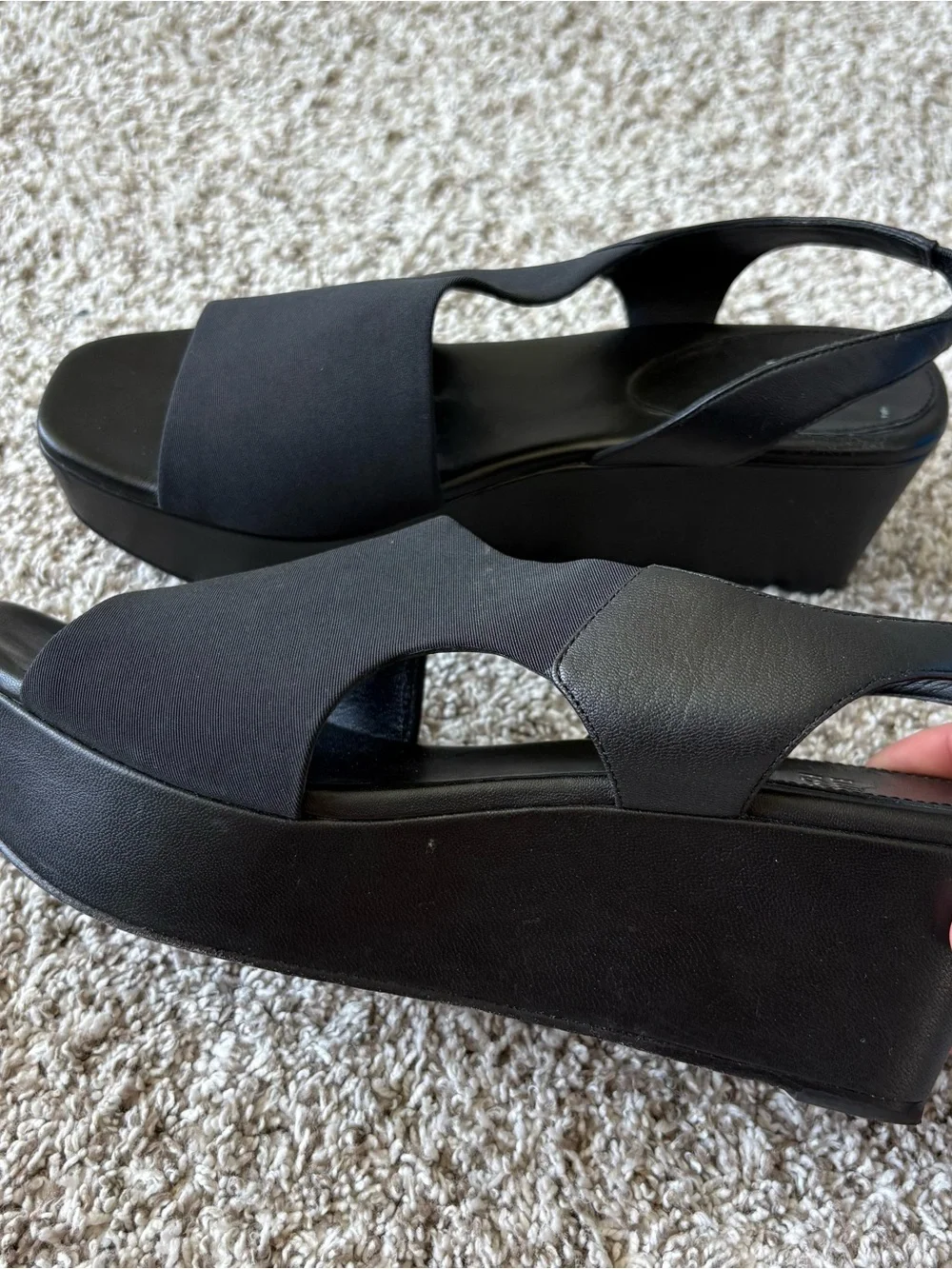 Eileen Fisher Women's Peep Toe Slingback Platform Heels in Black Size 10